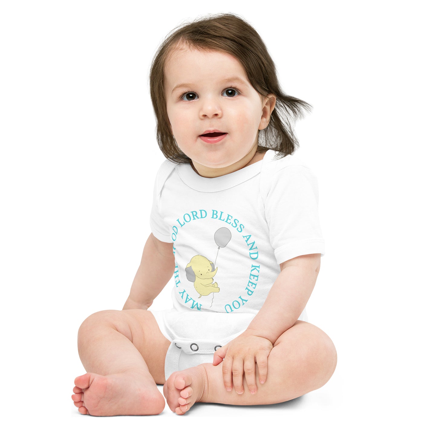 Yellow Elephant - May the Good Lord Bless & Keep You - Christian onesie Baby short sleeve one piece in 4 sizes