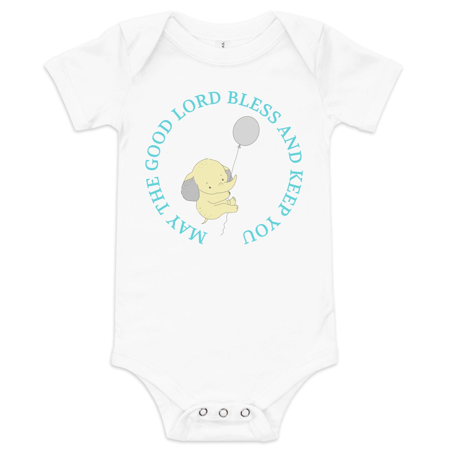 Yellow Elephant - May the Good Lord Bless & Keep You - Christian onesie Baby short sleeve one piece in 4 sizes