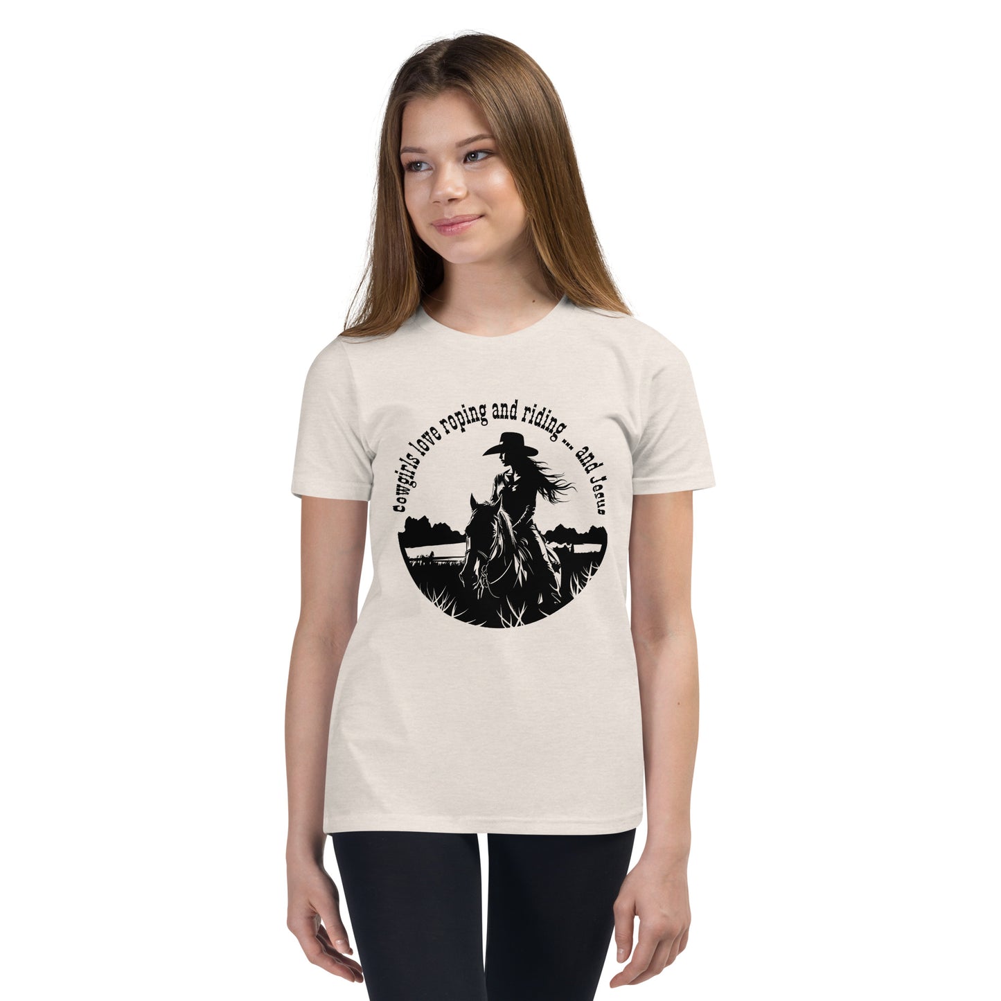 Cowgirls love roping and riding ... and Jesus Girls Youth Short Sleeve T-Shirt