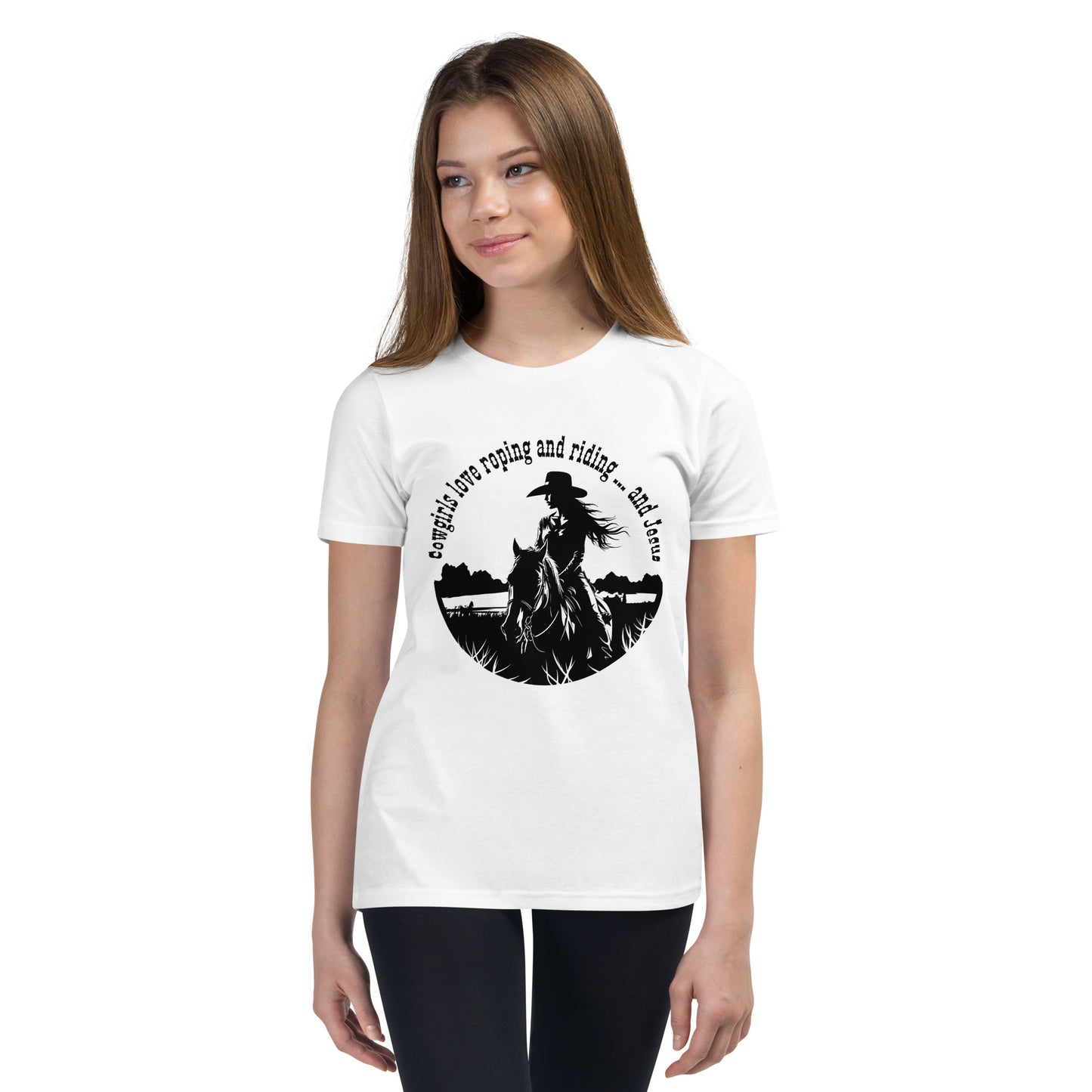 Cowgirls love roping and riding ... and Jesus Girls Youth Short Sleeve T-Shirt